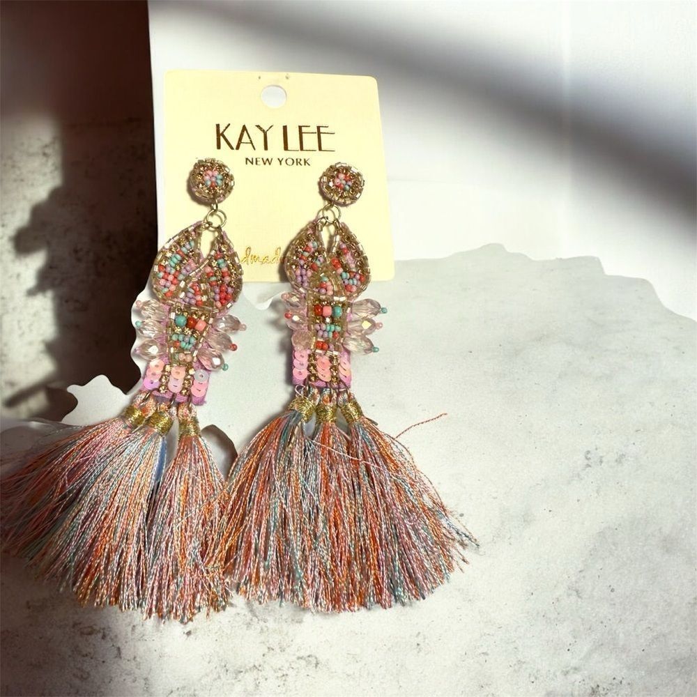 Kay Lee lobster Beaded Tassel Earrings
